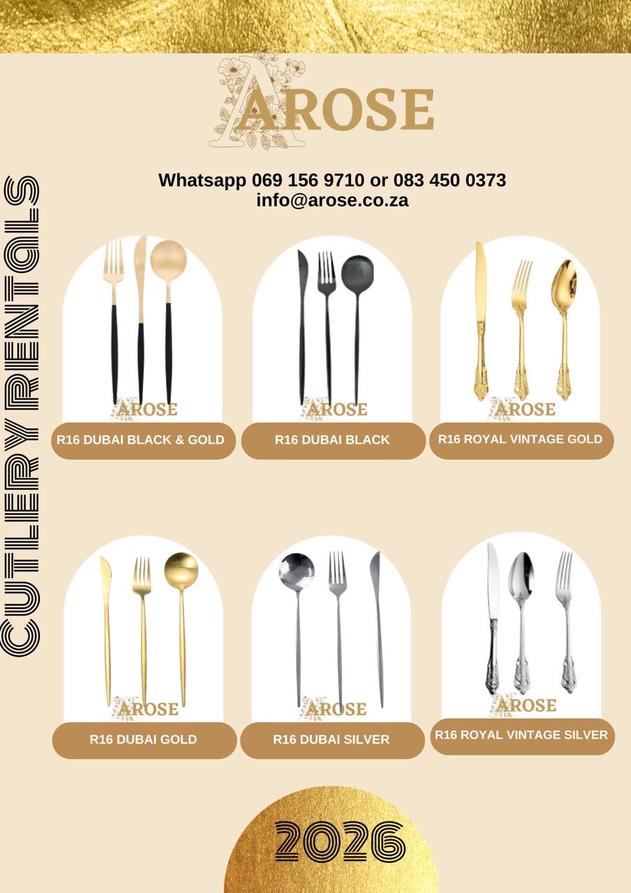 Arose Events cutlery rental catalog sheet