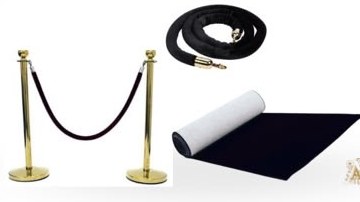 Black Ropes & 10m Carpet for hire from Arose Events