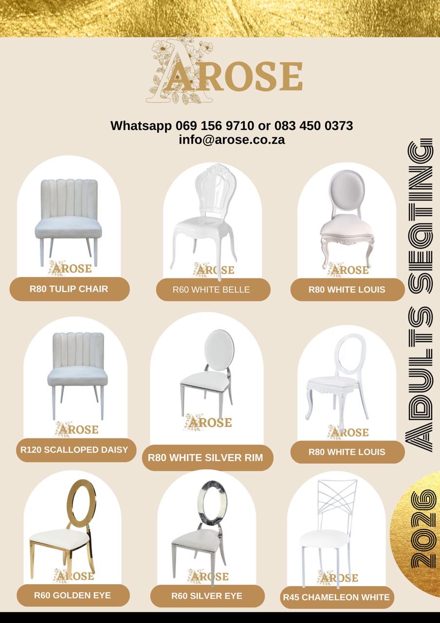 Arose Events adults seating rental catalog sheet two