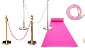 Pink 10m Carpet & 10 Stanchions for hire from Arose Events